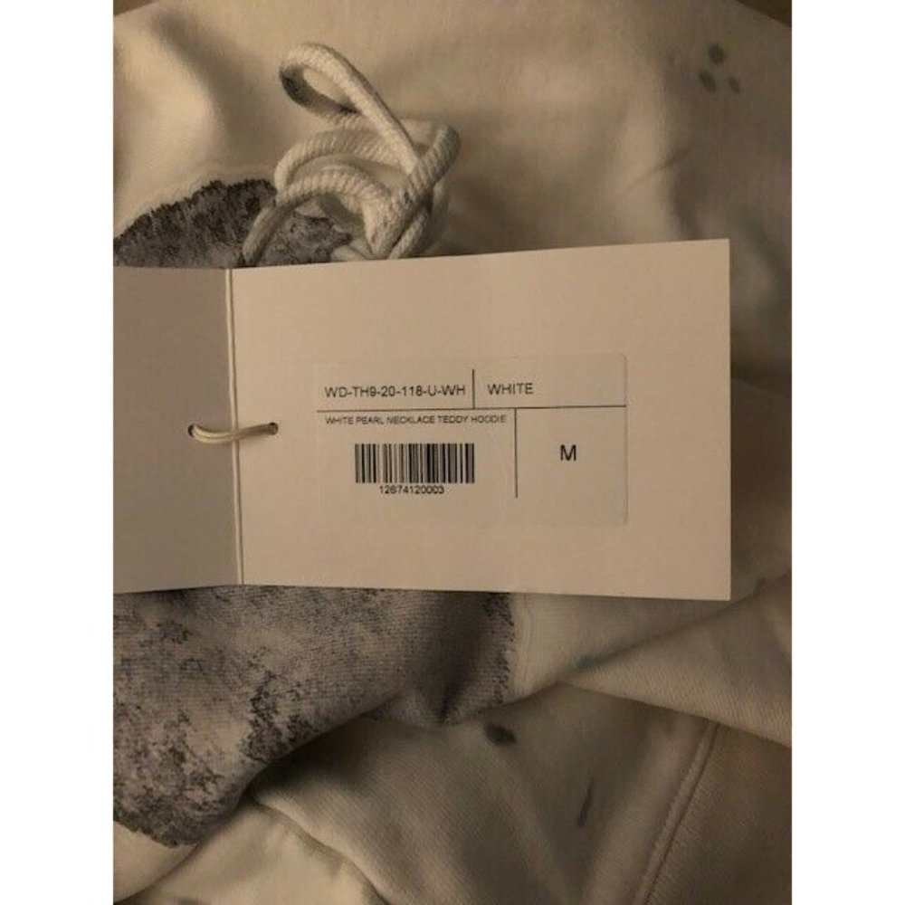 NWT $850 WE11DONE WHITE HOODIE PEARL NECKLACE TEDDY REFLECTIVE US SZ MEDIUM - Picture 10 of 10
